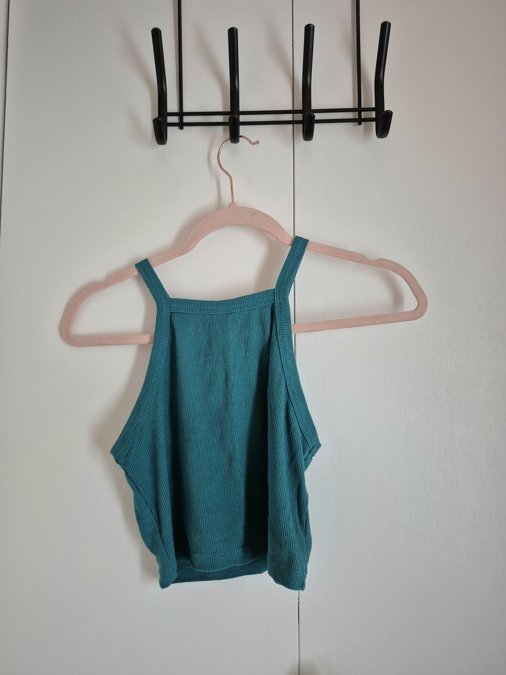 SHEIN Teal Ribbed Halter Crop Top
